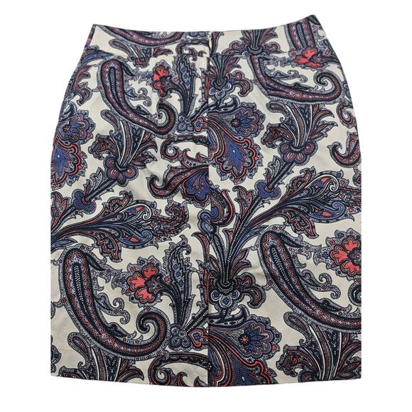 Ann Taylor 2P 2 PETITE Straight Skirt Zippered Back Black, Pink, White Paisley - Picture 2 of 8